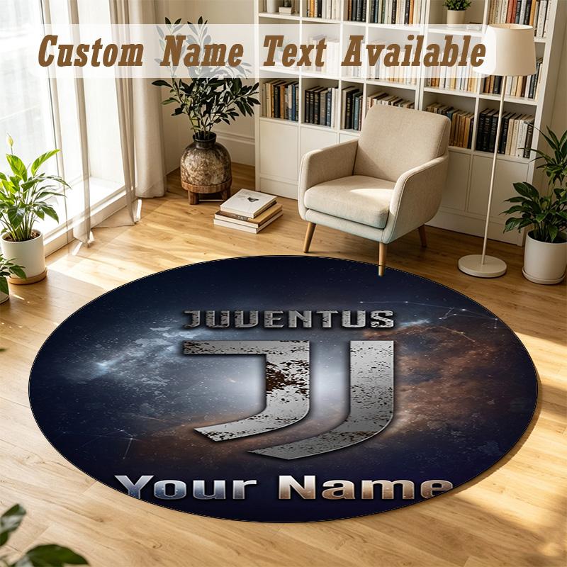 Round Rug Custom NameJuventus FC Pattern Non Slip Carpet Home Floor Decor