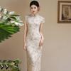 Modern Chinese-Inspired Long Cheongsam Dress Women 2026 Tencel Linen Blend Stand Collar Three-Quarter Sleeve
