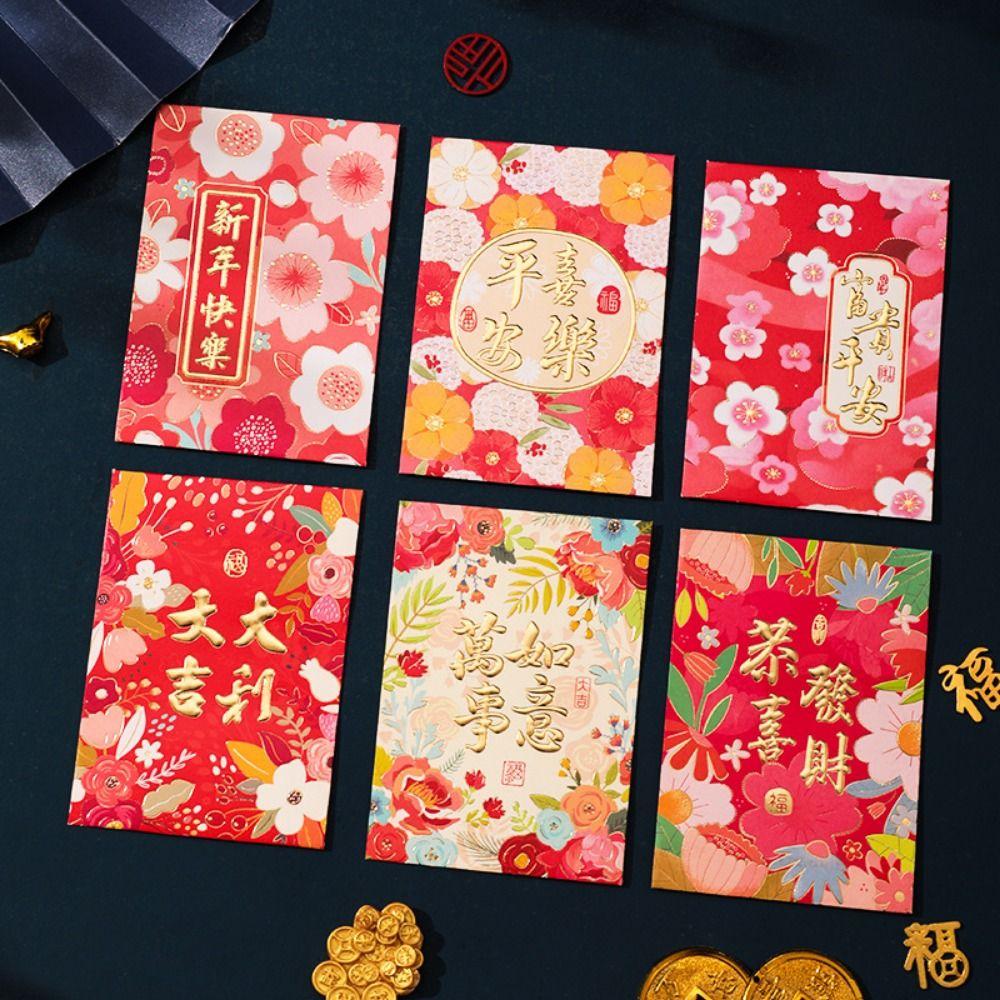 6Pcs/set Removable New Year Envelope Bag Cartooon New Year Red Packet Blessing Gift