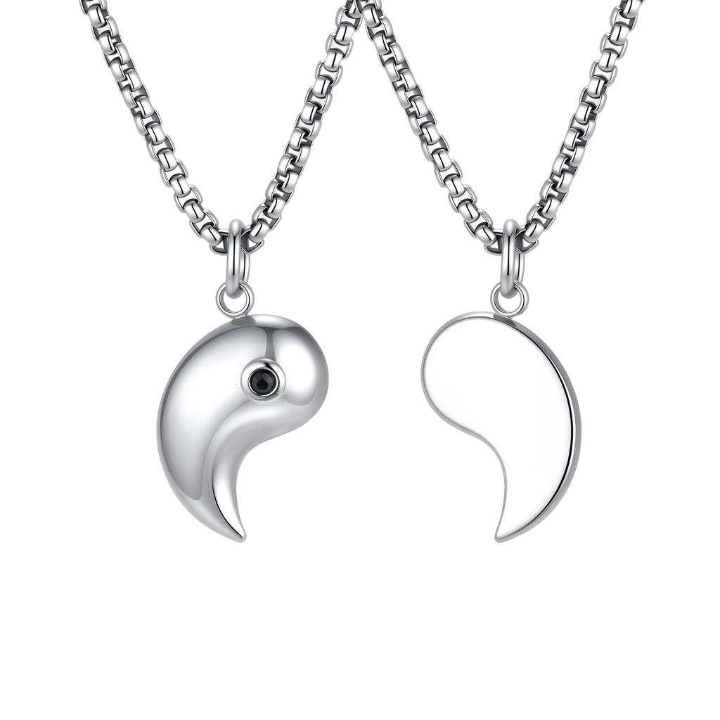 Mystical Ba Gua Zircon Necklace for Men Women, Stainless Steel Silver Taoist Pendant, Lucky Jewelry Gift