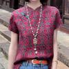 Red versatile short-sleeved shirt, summer style improved top, diagonal placket and T-shirt