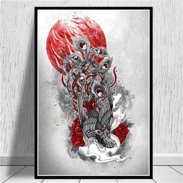 Žhavý japonský zenový inkoust Bonsa Bushido Samurai Kanji Malba na plátně Plakát a grafika Nástěnná malba pro domácí dekoraci Bez rámu
