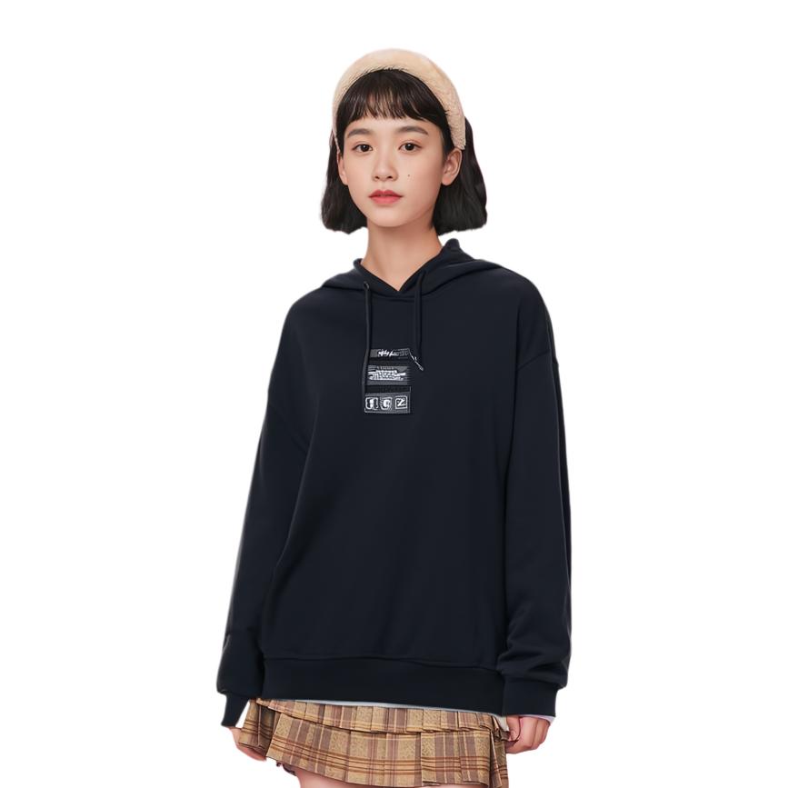 Anta Letter Towel Embroidery Drawstring Hoodie Unisex Tops Black 152311749-4