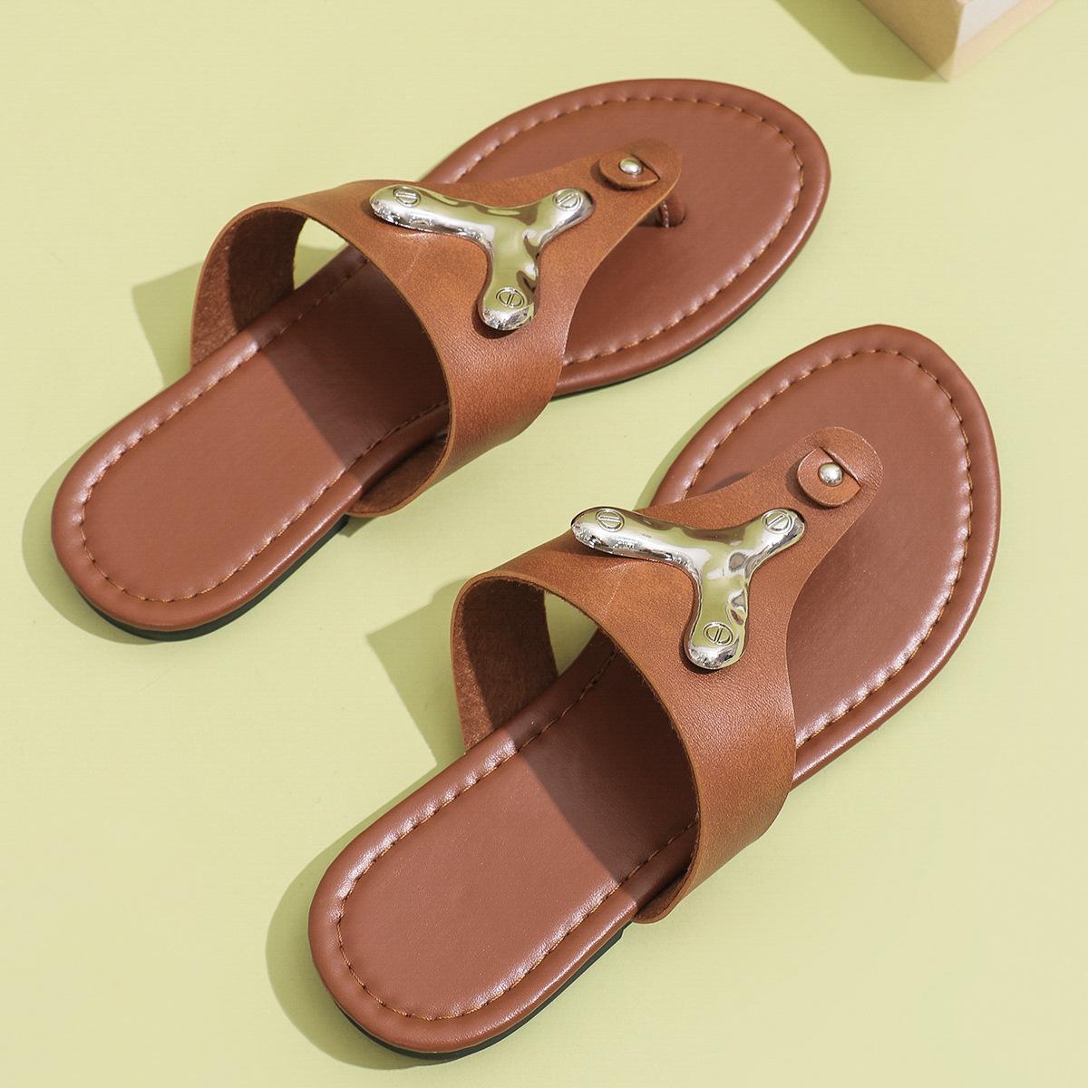 

2024 Summer New Clip Toes Flat Bottom Flip-flops Female Summer Outside Non-slip Comfort Beach Shoes Versatile Zapatos Mujer 42 темно-коричневого