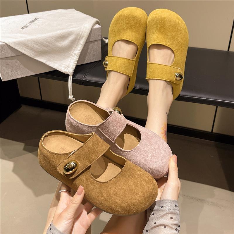 Slippers women's summer wear new flat-bottomed bag head half slippers one-pedal lazy shoes soft-soled slippers