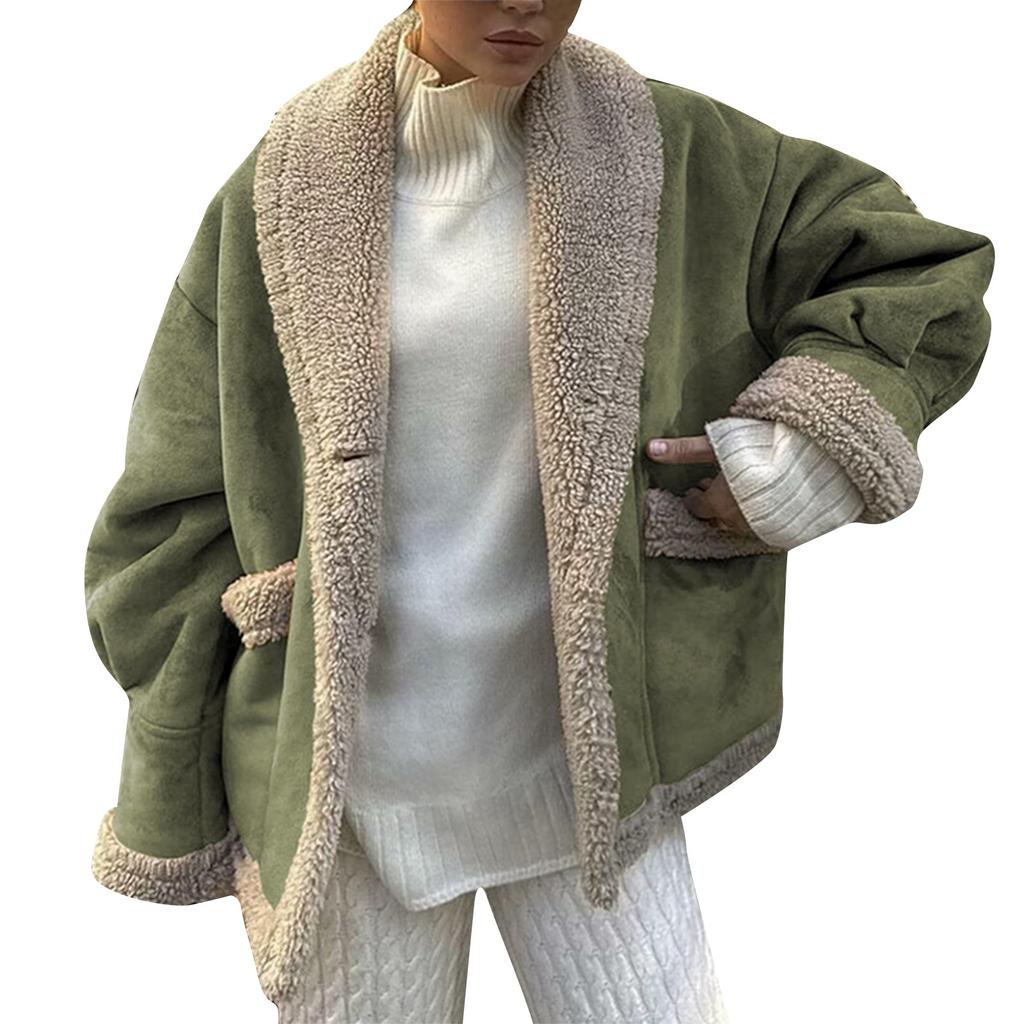 A Zimní Dámský Americký Retro Kabát Klopa Volný Top