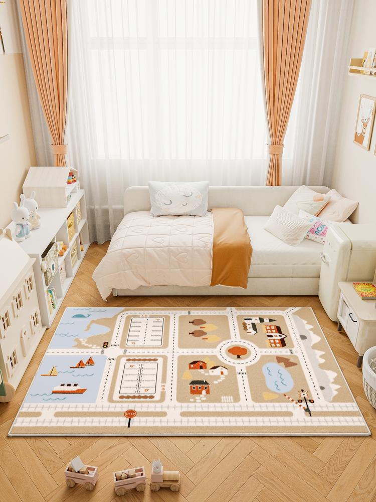 Fluffy Soft Boy Child Bedroom Decor Carpet Car Track Pattern Plush Mat Large Area Carpets for Living Room Home Thick Bedside Rug