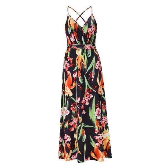 

Женское платье Красочное Дышащее С цветочным принтом Регулируемые бретели Пляжное платье для вечеринки XL чёрный