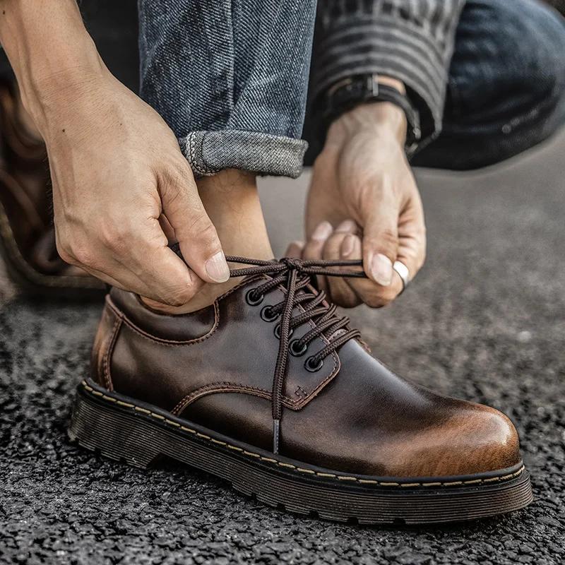 Fashion Comfortable Round Toe Walking Elegant Shoes Spring Shoes Men Genuine Leather Casual Outdoor Wear-Resistant Work Shoes