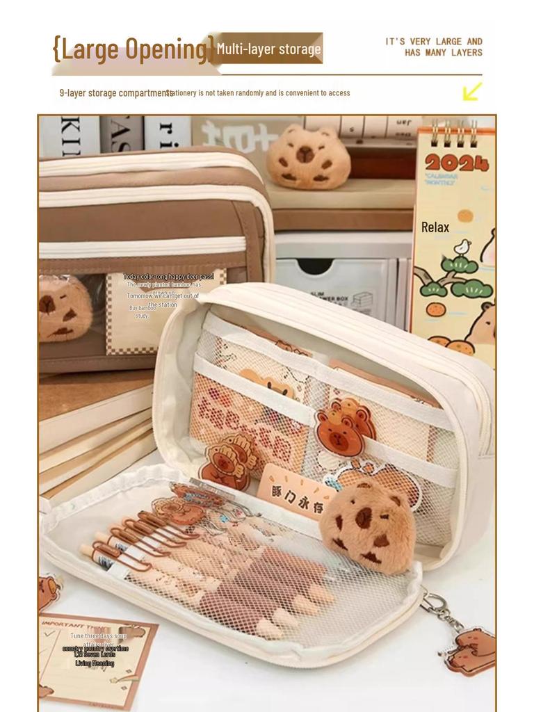 Piórnik Kapibara, Design 2024, Duża Pojemność, Unisex, dla Uczniów Szkolnych, Modna i Praktyczna Torba na Artykuły Papiernicze.