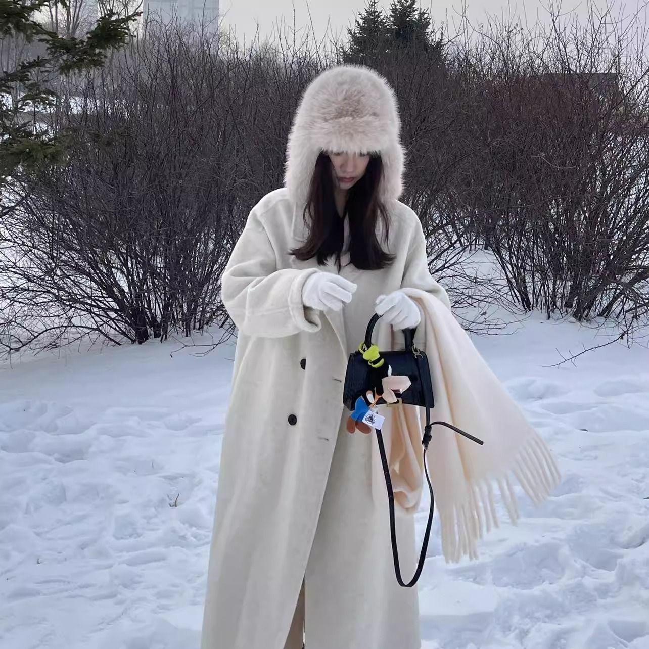 

Korean Style Women s Woolen Coat - Loose Fit Mid-Length for 2025 Autumn/Winter 2XL