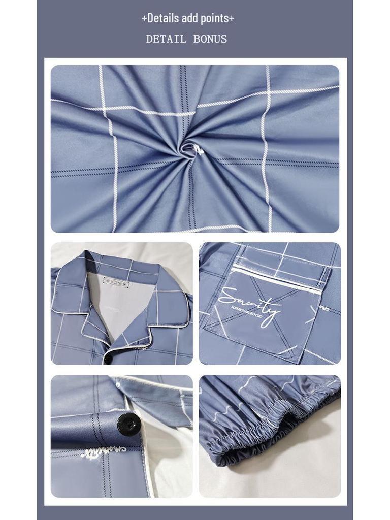 Men's Plus Size Long-Sleeve Plaid Cotton Pajamas for Spring & Autumn, Suitable for Outdoor Wear.