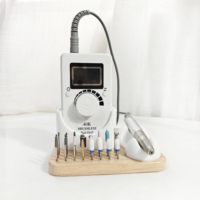 2 In 1 Nail Drill Holder Stand With 6 Holes Nail Drill Bits Wooden Storage Nail Polisher Pen Bracket For Salon And Home Use