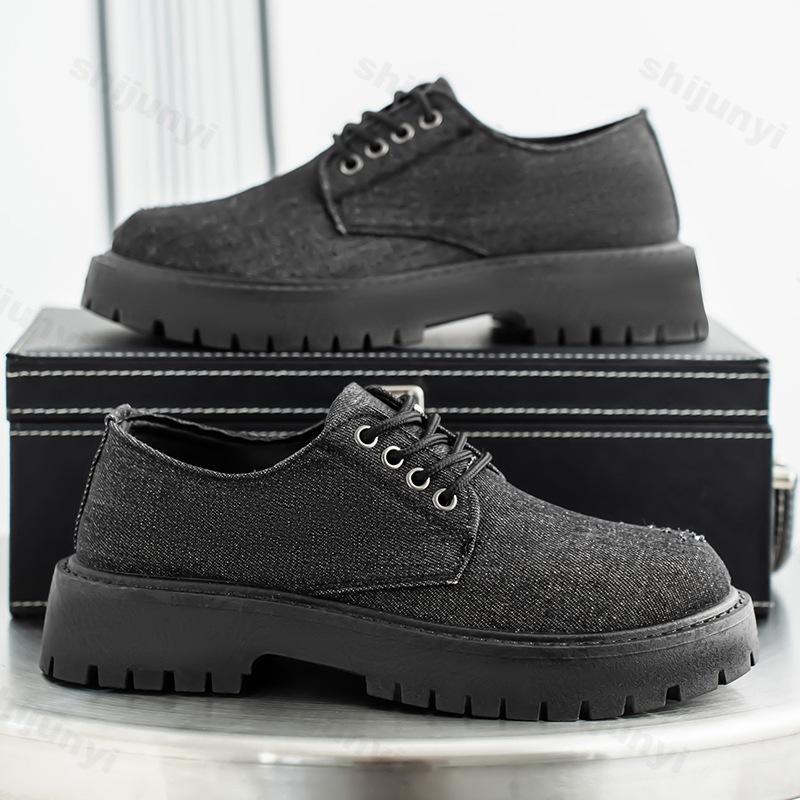 Fashion Men Canvas Leather Shoes 2025 Autumn Leisure Loafers Lace Up Platform Comfortable Non Slip Fashion Derby Shoes Wedding Party