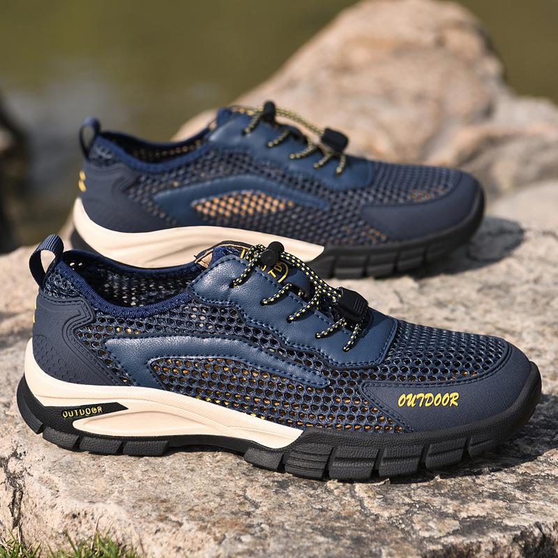 

Large size round head men s outdoor mesh cloth shoes sports leisure fashion hiking breathable shoes 46 синий