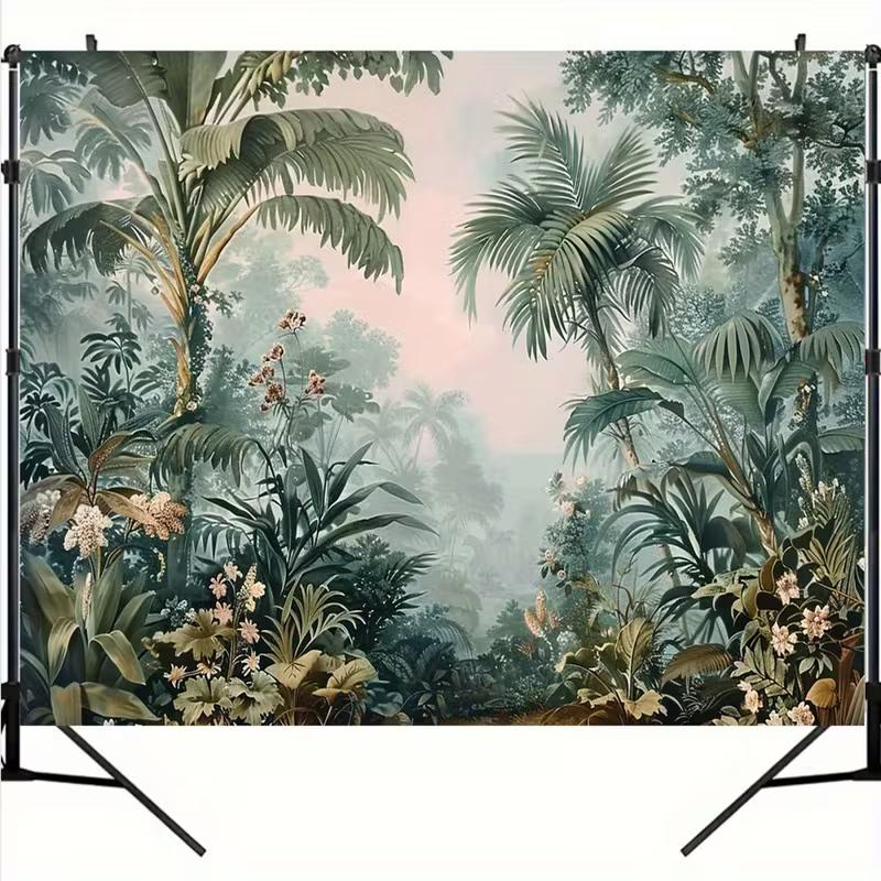 2D Soft Pastel Tropical Forest Backdrop, 2D Botanical Jungle Decor