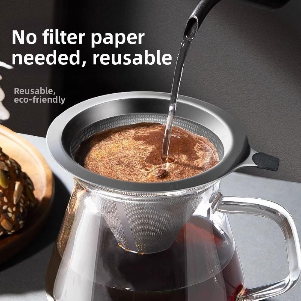800 Mesh Filter Stainless Steel Coffee Dripper Paper Free with Handle Reusable Coffee Filter Steel Filter Reusable Design