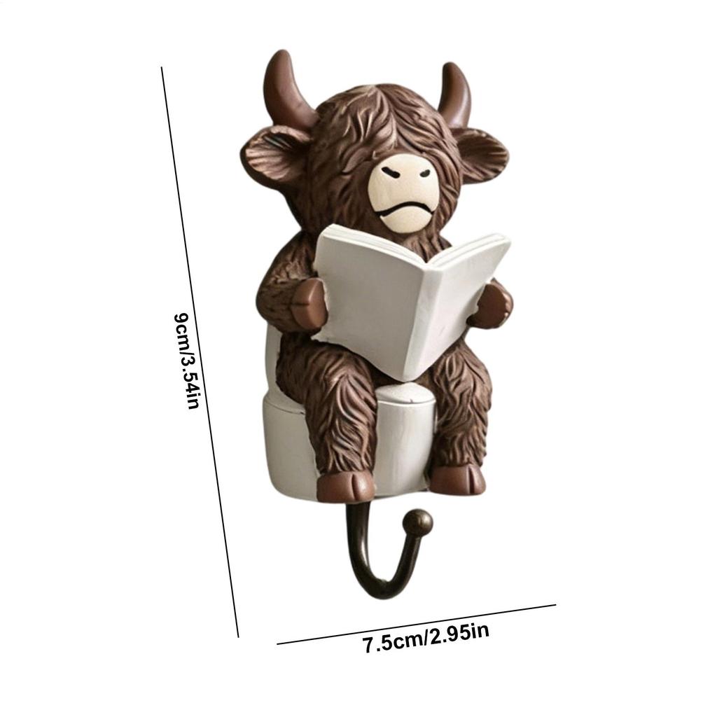Highland Cow Bathroom Ornament Funny Resin Cow Figurines Bathroom Wall Hooks Towel Hanger Hooks For Home Shower Bedroom
