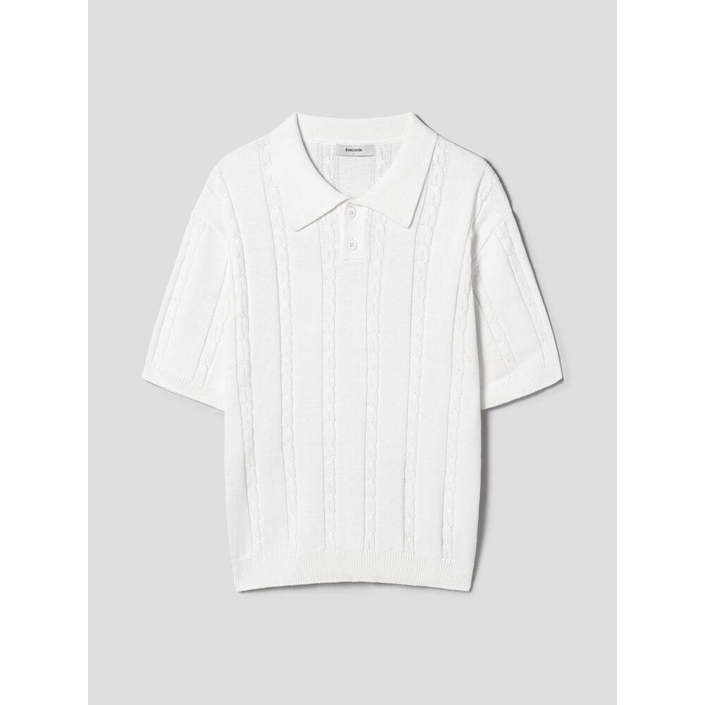 White Cable Knit Collar Short Sleeve Knit White/M