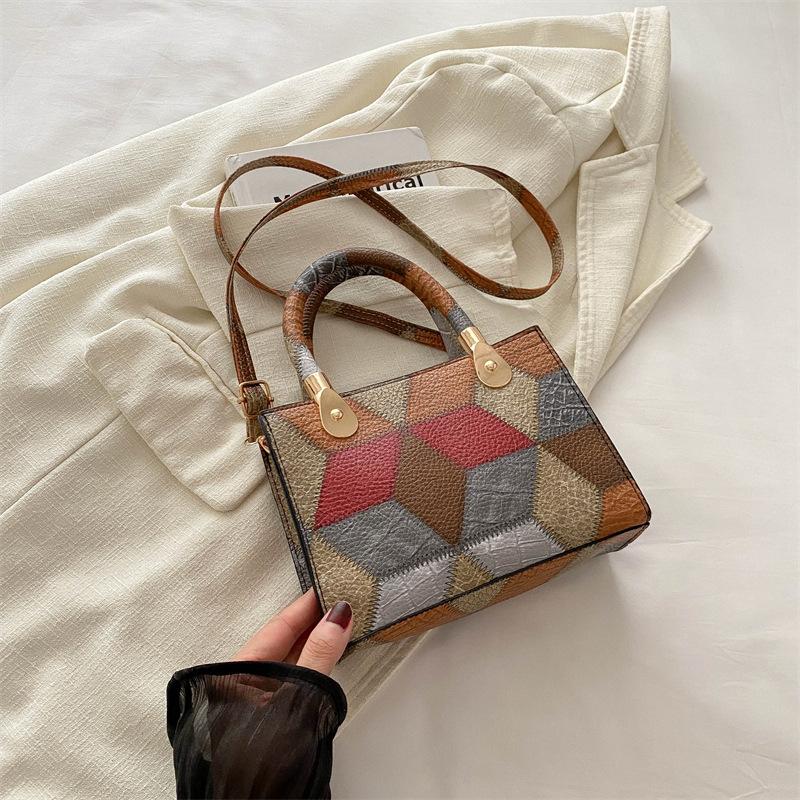Fashion Patchwork Leather PU Top-handle Bags For Women Square Design Ladies Handbags Crossbody Shoulder Bags For Daily Used