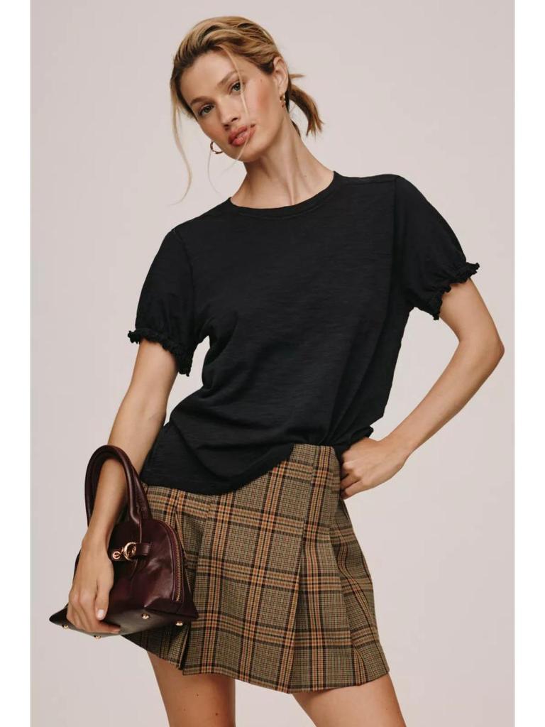 2026 Spring Women's Bubble Sleeve T-Shirt: Short-Sleeve, Solid Color, Round Neck, Skin-Friendly Design.