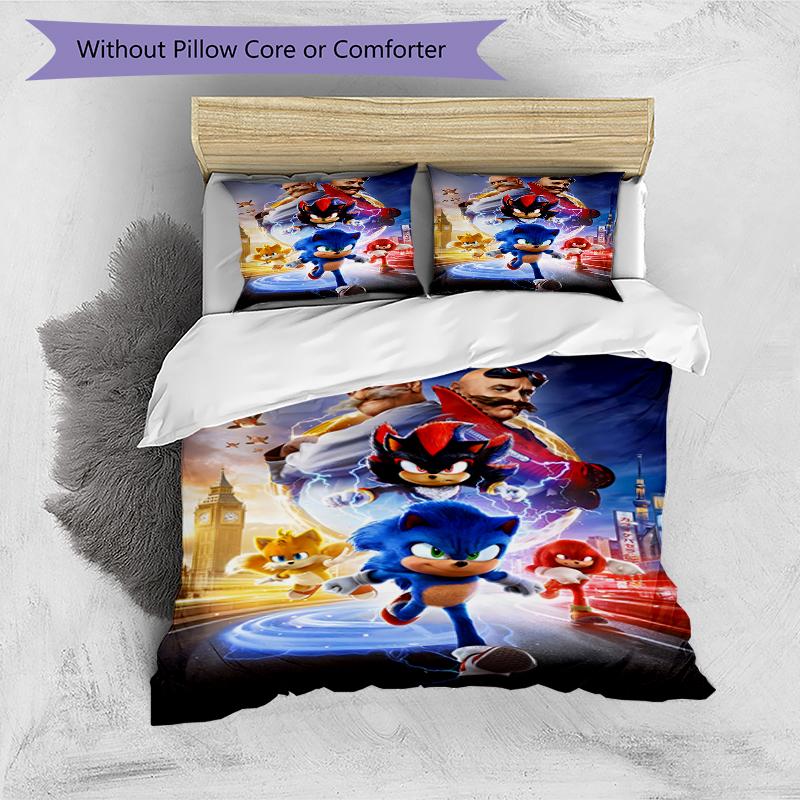 3pcs Sonic1 Design Cover Set - HD Printed Bedding with 1 Cover and 2 Pillowcases - Perfect for Home and Dorm Decor