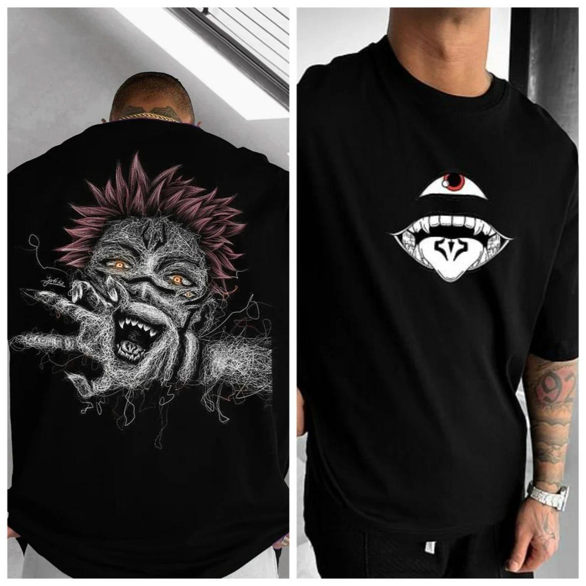 

Jujutsu Kaisen Сукуна Графическая футболка Мужская Черная Аниме Злодей Принт Оверсайз Уличная футболка Модная Удобная Мягкая L