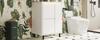 61*46.5*87cm, Freestanding Bathroom Washstand, Lacquered Surface, Integrated Ceramic Basin, Soft-Close Hinges, Two Drawers, High Foot Design, White.
