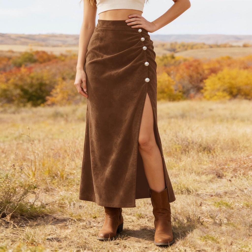 Ladies' Retro High Waisted Slimming Bag Skirt, Mid Length With A Split Half Skirt And Temperament
