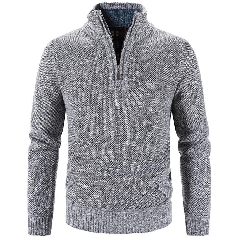 Men's Autumn & Winter Hong Kong Style Knitted Cardigan: Stand-Up Collar, Loose Fit, Fleece-Lined, Thick Woolen Sweater.