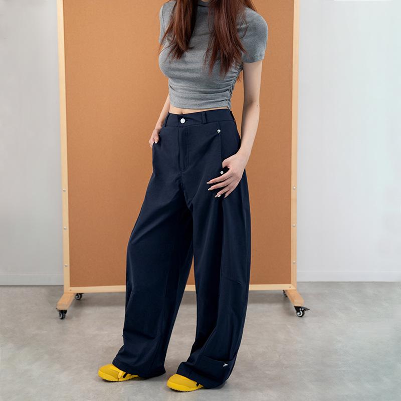 Uncle Radish Navy Blue Rivet Scimitar Pants Women's Autumn New Loose and Skinny Spice Girl High Waist Wide Leg Pants