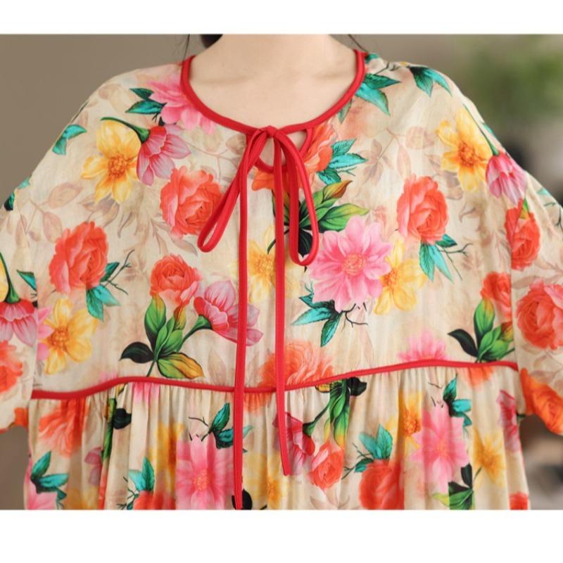 DIMANAF New 2026 Women Plus Size Summer Long Dress Sundress Loose Oversize Print Maxi Lady Floral Cotton Beach Dress