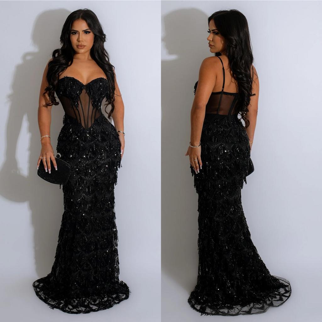 Evening Gown Fashion Party Gowns Women's Solid Sequins Sexy Halter Long Dress