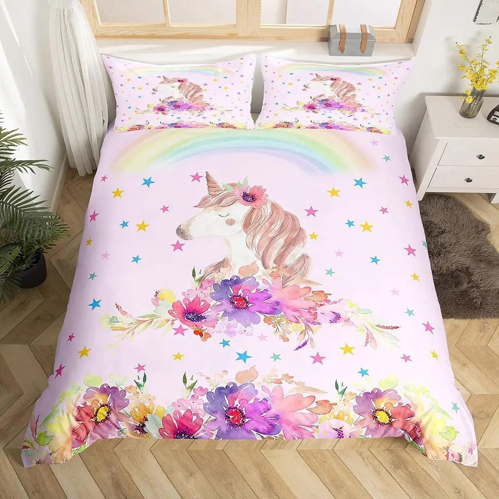 Unicorn Cute Bedding Set Single Twin Full Queen King Size Polyester Bedroom Duvet Cover Aldult Kids Comforter Quilt Cover Set