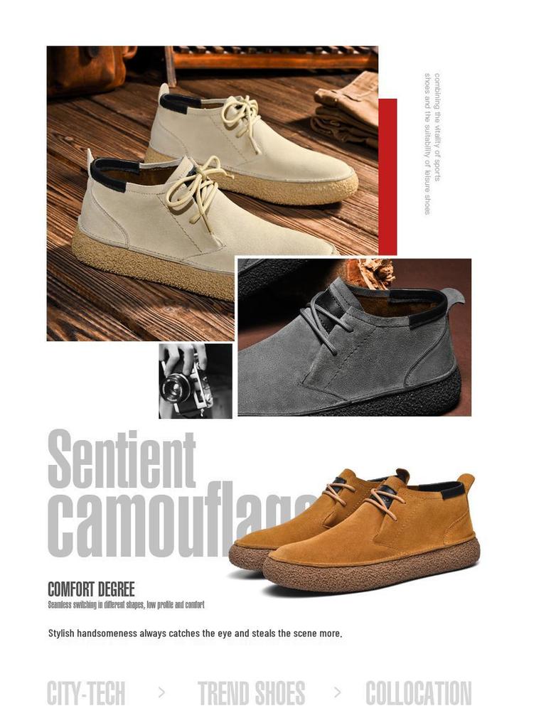 Semišové Hedvábné Retro Pánské Polobotky - Ležérní Kožené Boty se Silnou Podrážkou