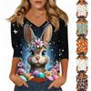 Women's T Shirt Print 3/4 Sleeve Daily Weekend Fashion Basic V- Neck Regular Top