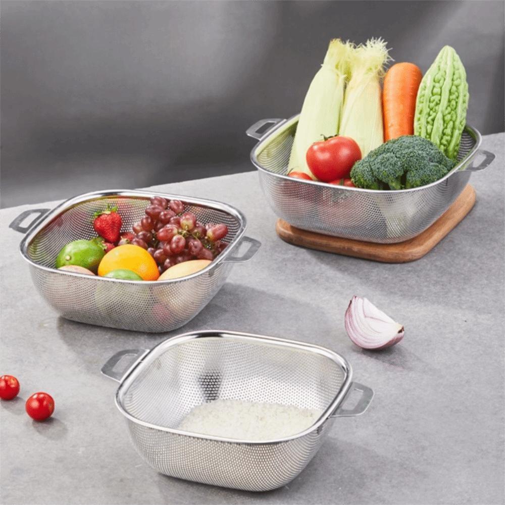 Rust-proof Vegetable Washing Basket Stainless Steel Colander Multifunctional Pasta Strainer  Rice