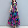 Kobiety ubierają kolorowy nadruk z dużym obszyciem Letnia długa sukienka w kształcie litery A Streetwear