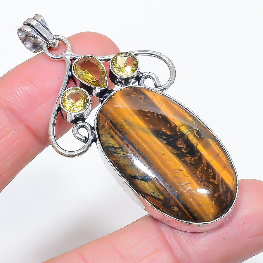 

Натуральный тигровый глаз, цитрин, ювелирная подвеска из стерлингового серебра 925 пробы, 2,60 дюйма w5w61