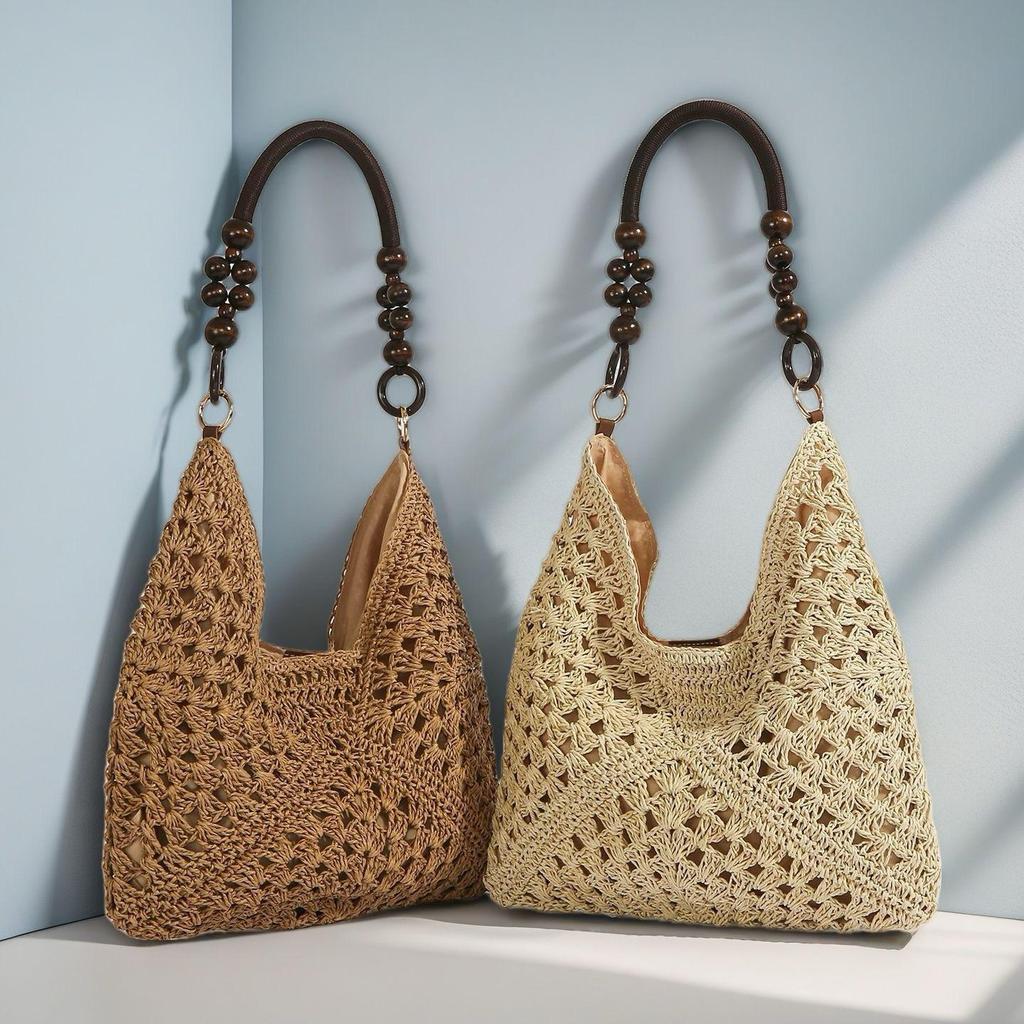 Summer Straw Woven Beach Tote - Fashionable Single Shoulder Handwoven Bag.