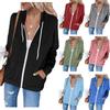 Women's Solid Color Long Sleeved Pocket Drawstring Hooded Zipper Thick Hoodie Autumn