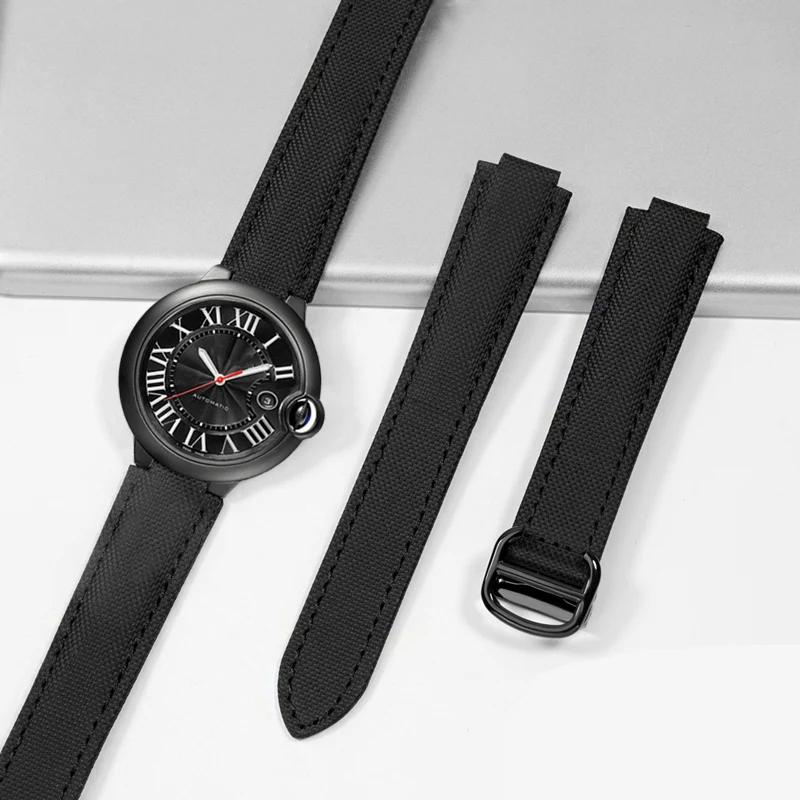 For Cartier Blue Balloon Nylon Canvas Belt Black Knight Watchband Convex Interface Men's Accessories Bracelet 20.12mm