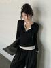 Korean Chic Design Fake Two Pieces Long Sleeves Shirt Women Autumn 2024 New Elegant All Match Slim Fit Slimming Base Tops Winter