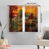Set Of 2 Flat Printing St Patrick Day Curtain Red Barn Pumpkin Cart Orange Autumn Fabric Without Electricity Festive Made Polyester
