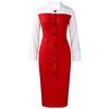 Women Elegant Business Long Sleeve Blazer Collar Patchwork Pencil Midi Dress