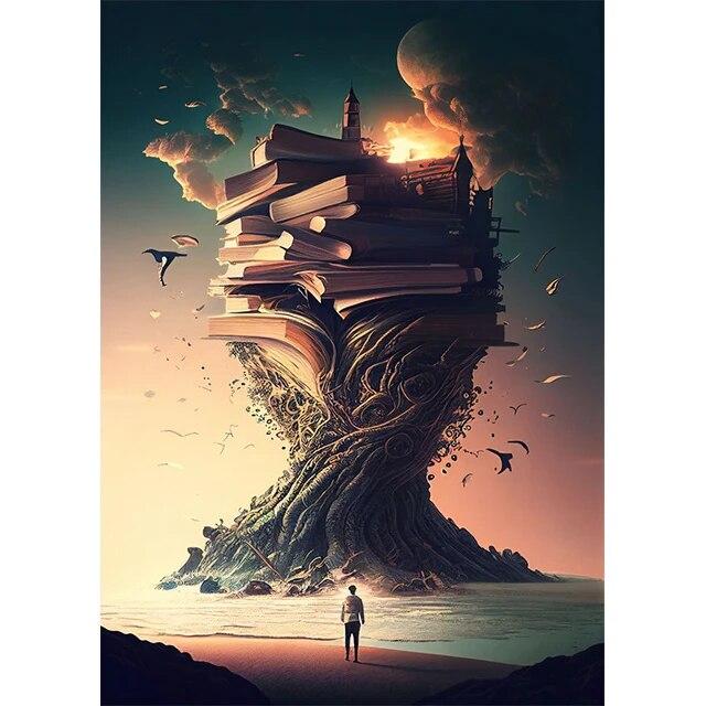 Abstract Fantasy Adventure In A Book Prints Poster Canvas Painting Modern Wall Art Pictures For Living Room Bedroom Home Decor No Frame