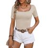 VEZFAA Women's Fashion Casual Summer Spring Solid Color Print Short Sleeve Square Collar Blouses & Shirts