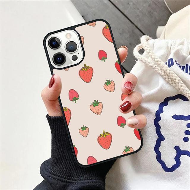 Pink Strawberry Pattern Coque Shell For iPhone 17 Air 15 16 14 13 12 Pro Max 11 Pro Max Plus Phone Case Cover