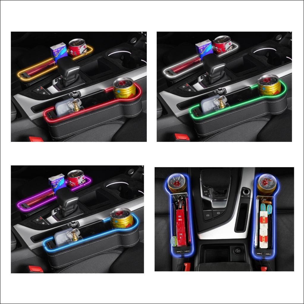Car Side Pocket with Changing Large Capacity Front Seat Console Pocket with Dual USB Cup Phone Water Easy Convenient Car Accessory Seat Passenger LED,