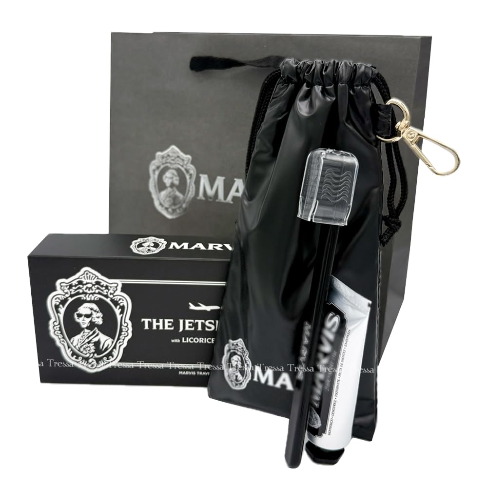 The Jetsetter Toothpaste Marvis Collection Travel Set Limited Gift Set [Includes Original Pouch + Shopper Bag] (Licorice Mint)